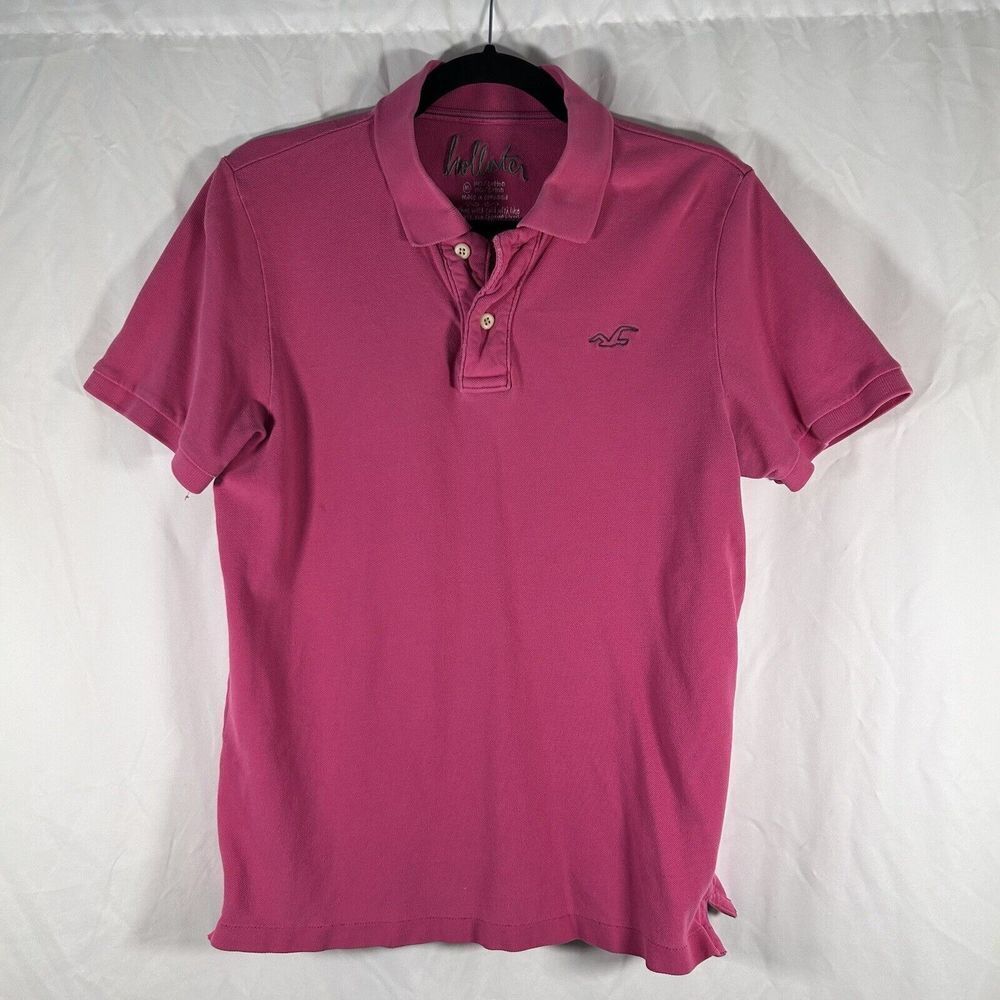 Hollister Polo Shirt Men's Medium Pink Short Sleeve 1/4 Button 100% Cotton